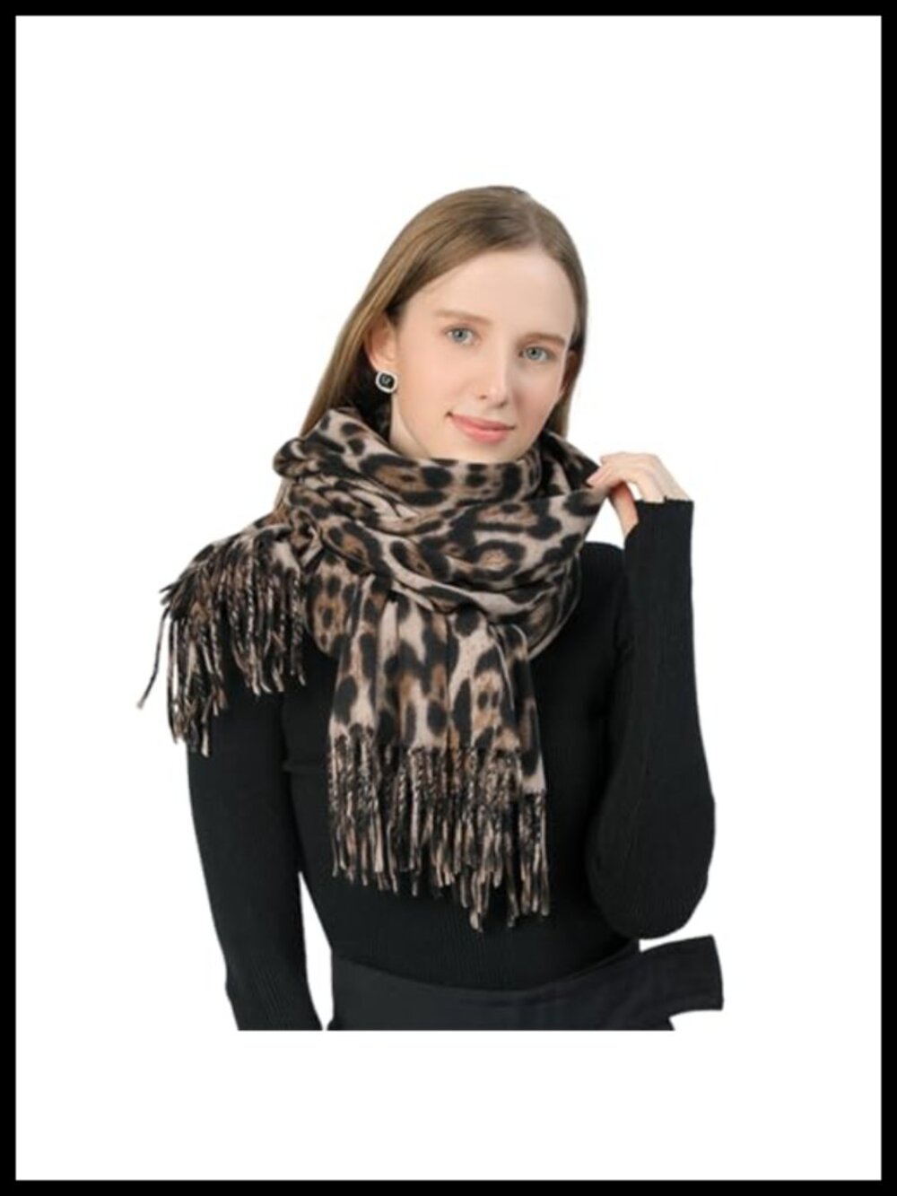 Womens Leopard Print Winter Scarf Soft Warm Oversized Blanket Wrap Shawl